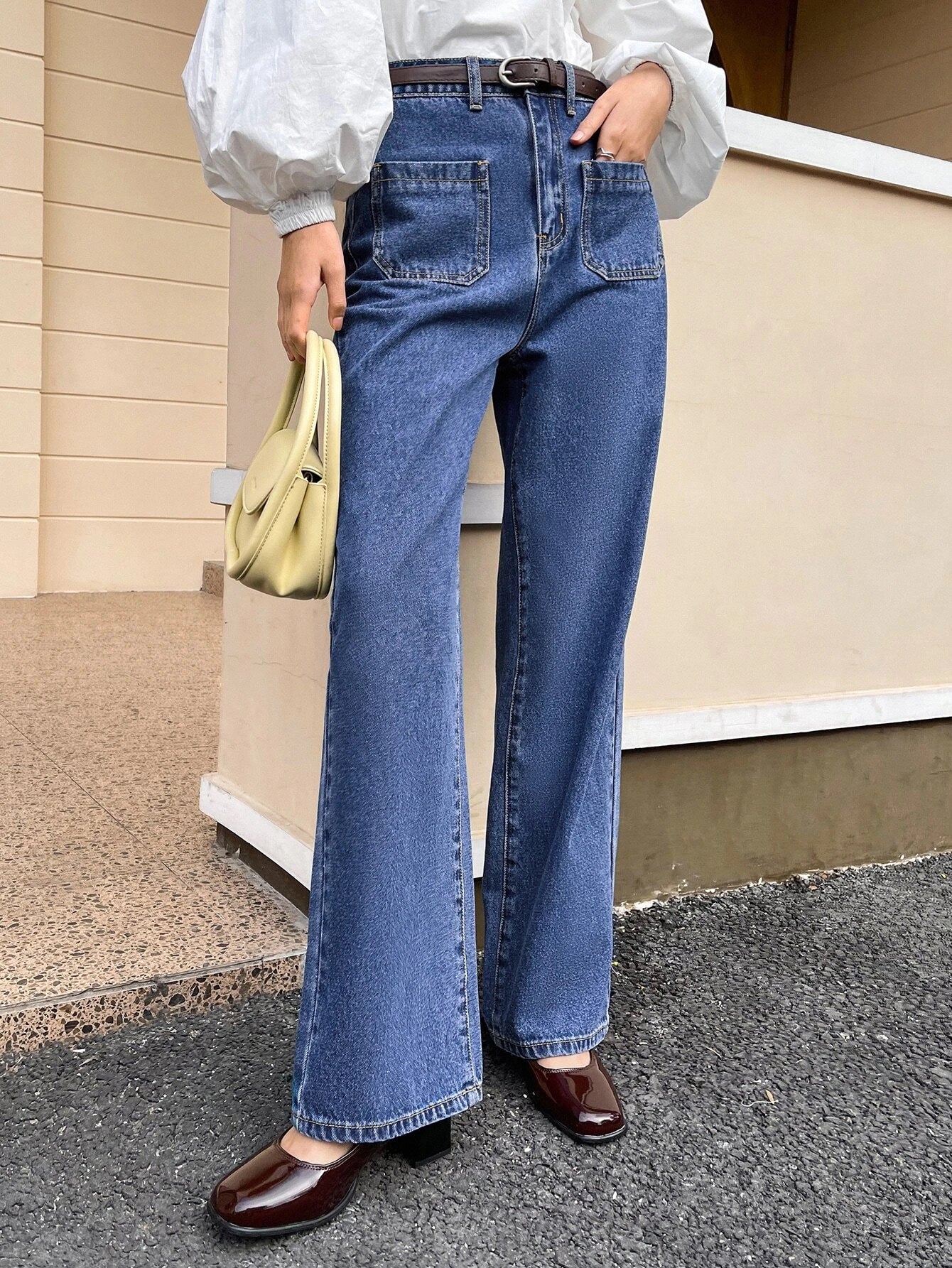 CM-BS672088 Women Casual Seoul Style High Waist Dual Pocket Straight Leg Jeans