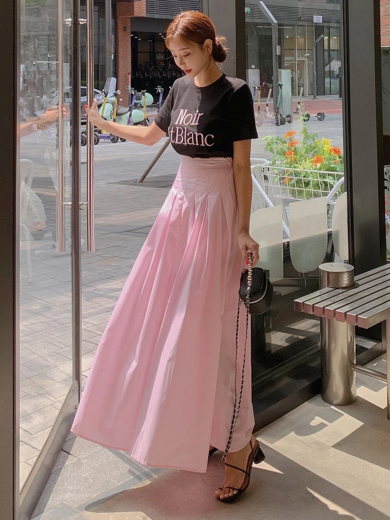 CM-BS896969 Women Elegant Seoul Style Solid High Waist Flare Skirt - Baby Pink