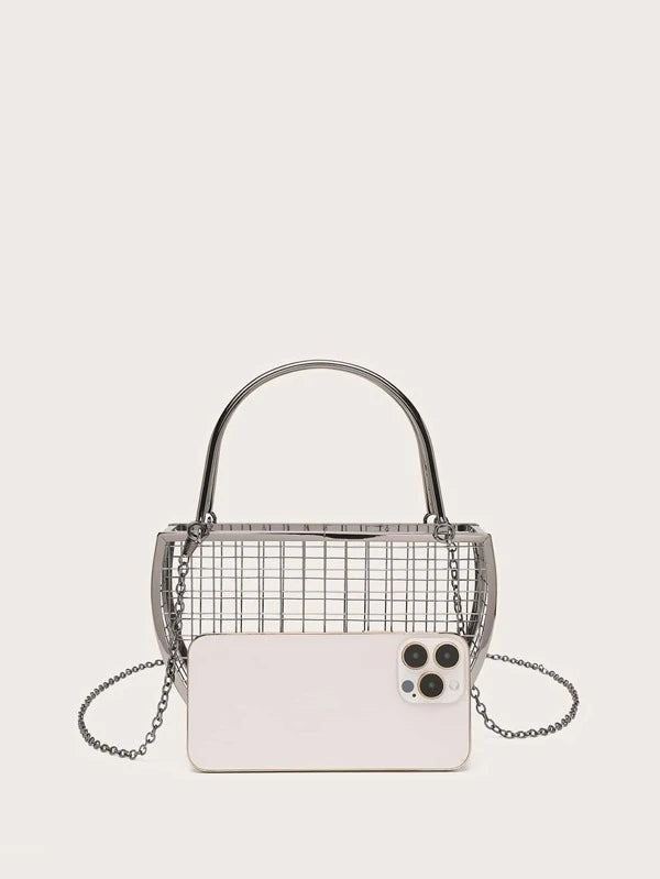 CM-BGS331030 Women Trendy Seoul Style Mini Hollow Out Evening Bag - Silver