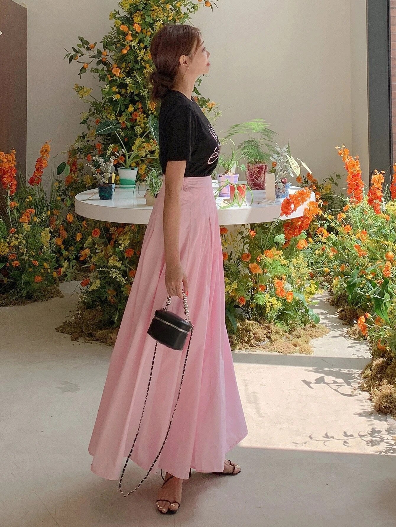 CM-BS896969 Women Elegant Seoul Style Solid High Waist Flare Skirt - Baby Pink