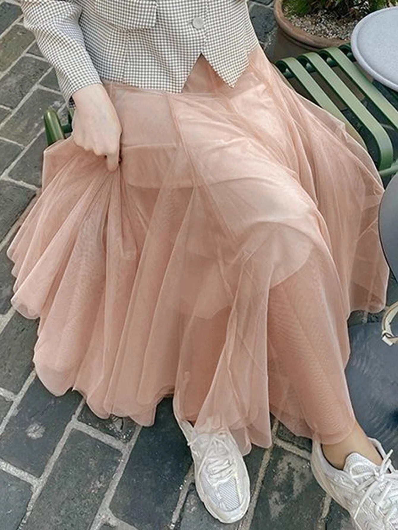 CM-BS872066 Women Trendy Seoul Style High Waist Solid Mesh Overlay Skirt - Coral Pink