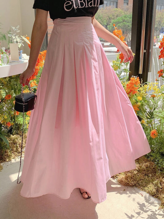 CM-BS896969 Women Elegant Seoul Style Solid High Waist Flare Skirt - Baby Pink