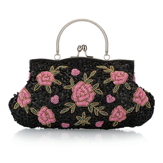 CM-BG101113 Women Vintage Style Beads Rose Patchwork Evening Bag (Available in 4 colors)