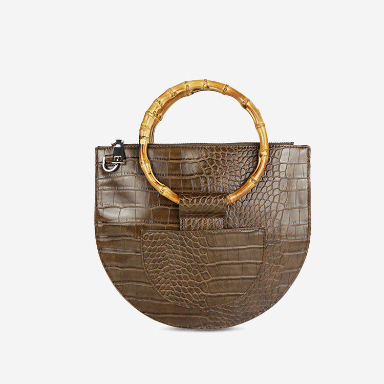 CM-BG112920 Women Elegant Seoul Style Alligator Print Round Handle Handbag - Brown