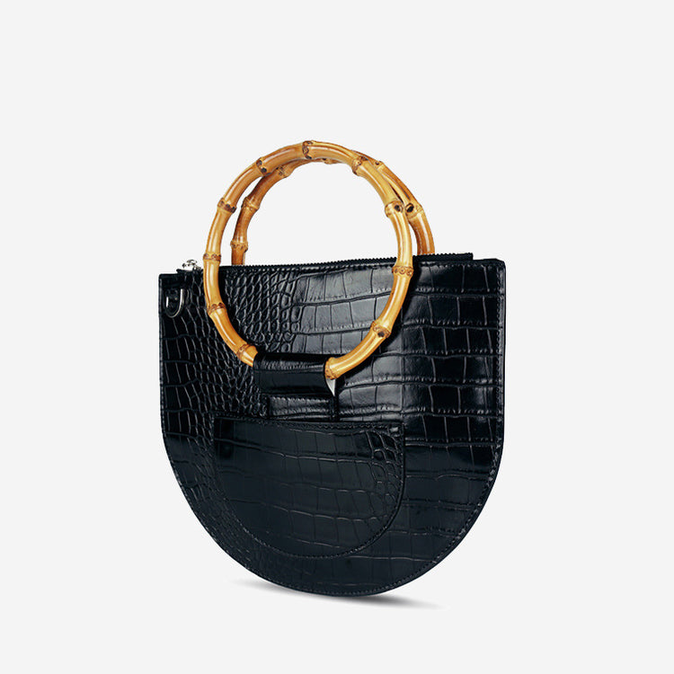 CM-BG112920 Women Elegant Seoul Style Alligator Print Round Handle Handbag - Black