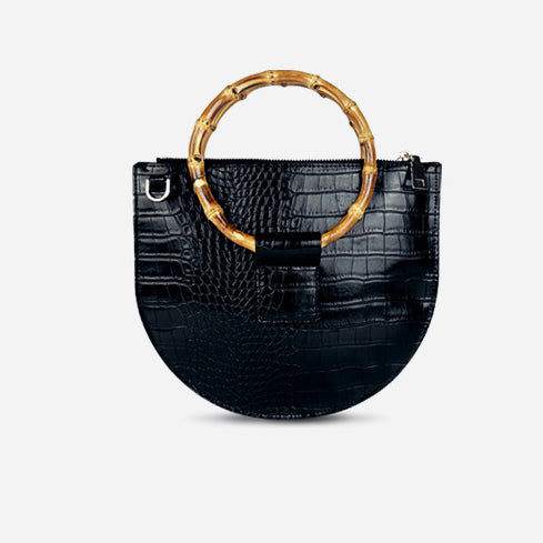 CM-BG112920 Women Elegant Seoul Style Alligator Print Round Handle Handbag - Black