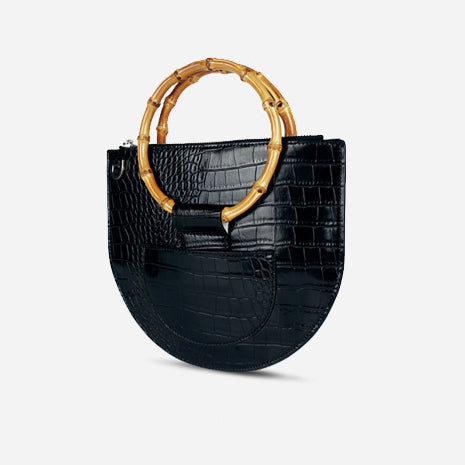 CM-BG112920 Women Elegant Seoul Style Alligator Print Round Handle Handbag - Black