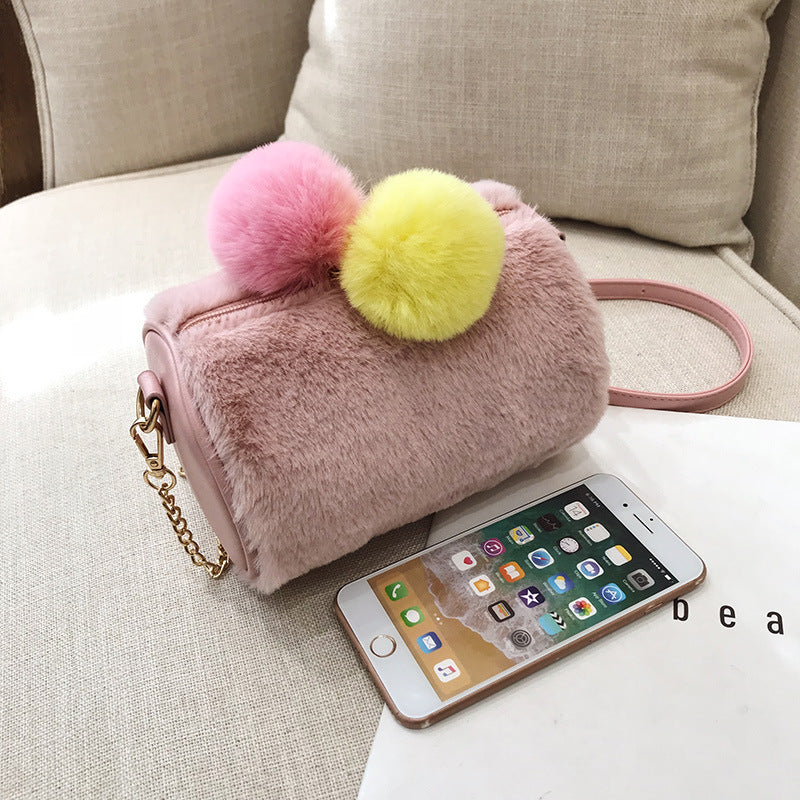 CM-BG120412 Women Casual Easy Matching Solid Fluffy Ball Shoulder Bag (Available in 3 colors)