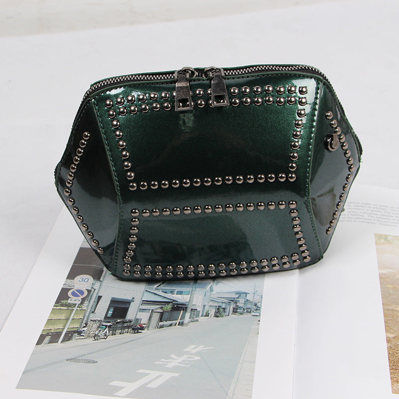 CM-BG121442 Women Elegant Rivets Decor Patent Leather Shoulder Bag - Green