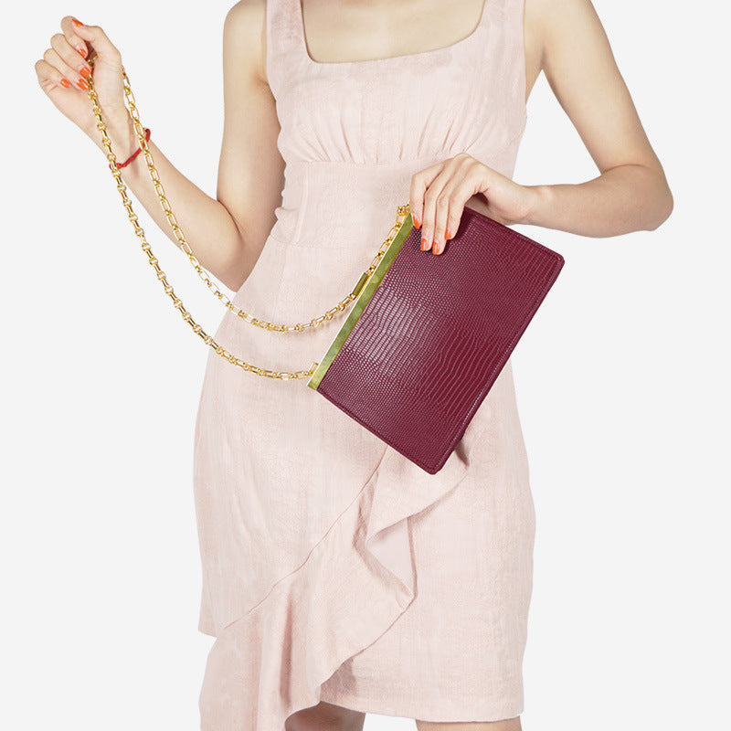 CM-BG122655 Women Elegant Seoul Style Chain Straps Shoulder Bag - Rose Red