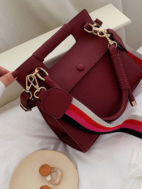 CM-BG121035 Women Trendy Seoul Style Detachable Stripes Belt Shoulder Bag - Wine Red