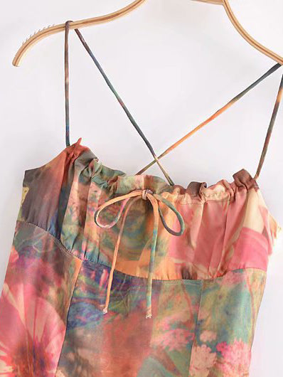 CM-DW060564 Women Casual European Style Lace Up Spaghetti Strap Sleeveless Slit Dress
