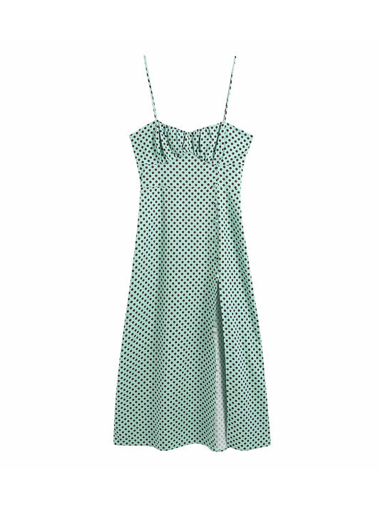 CM-D071941 Women Casual Seoul Style Dots Backless Spaghetti Strap Sleeveless Dress