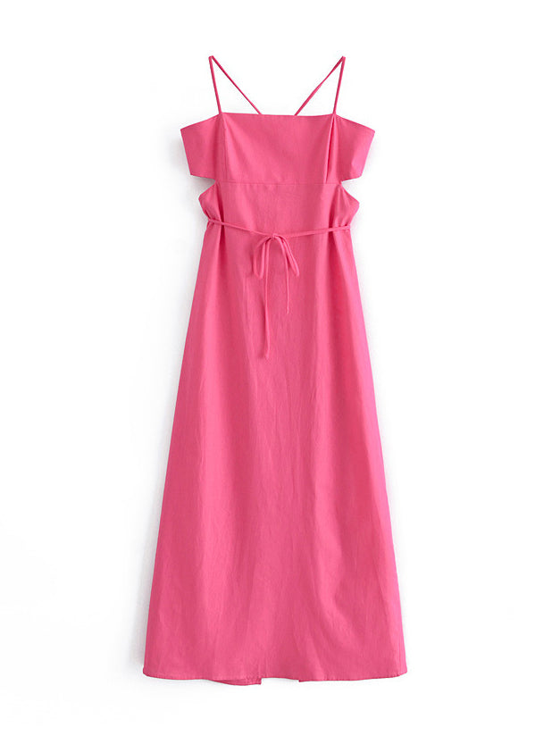 CM-D072831 Women Trendy Bohemian Style Backless Fitted Maxi Dress - Pink