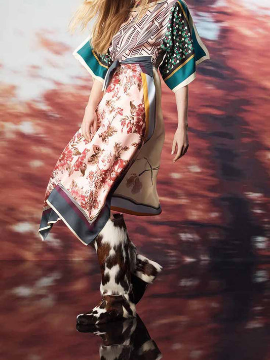 CM-D081736 Women Trendy Bohemian Style Loose Print Half Sleeve Dress