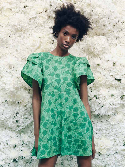 CM-D081738 Women Casual Seoul Style Ruffled Sleeve Short Dress - Green