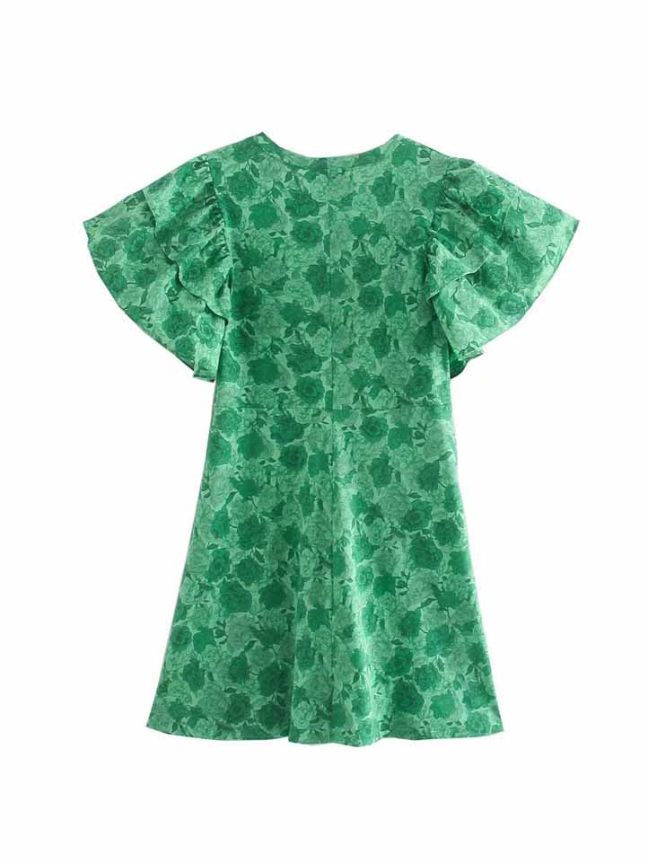 CM-D081738 Women Casual Seoul Style Ruffled Sleeve Short Dress - Green