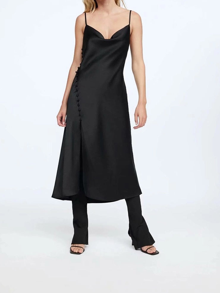 CM-D081832 Women Casual Seoul Style Solid Sleeveless Backless Midi Dress - Black