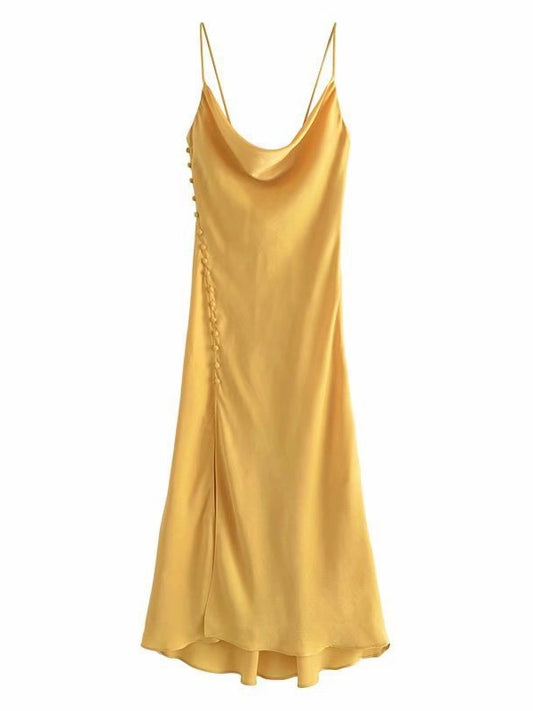 CM-D081832 Women Casual Seoul Style Solid Sleeveless Backless Midi Dress - Yellow