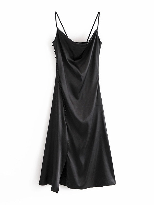 CM-D081832 Women Casual Seoul Style Solid Sleeveless Backless Midi Dress - Black