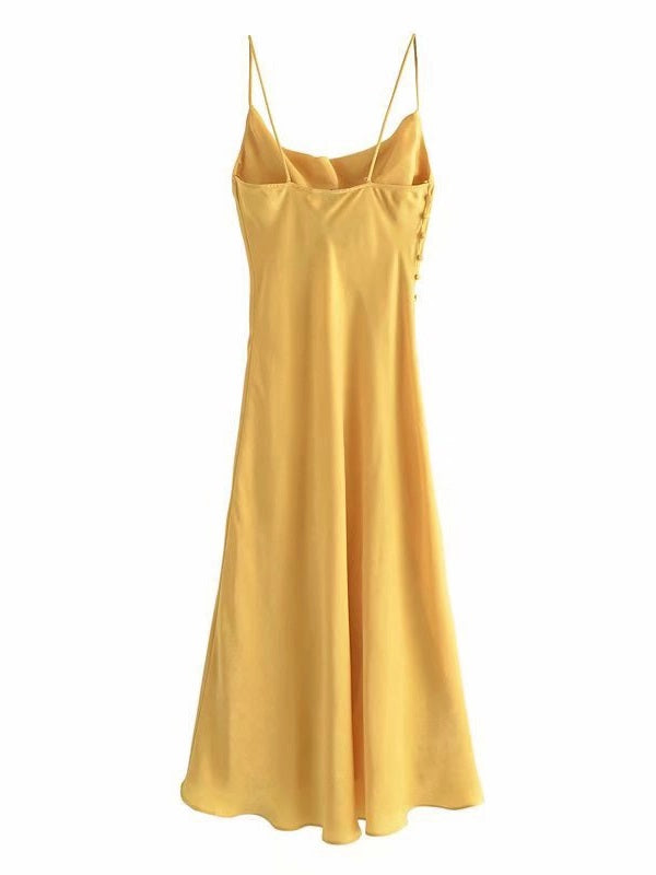 CM-D081832 Women Casual Seoul Style Solid Sleeveless Backless Midi Dress - Yellow