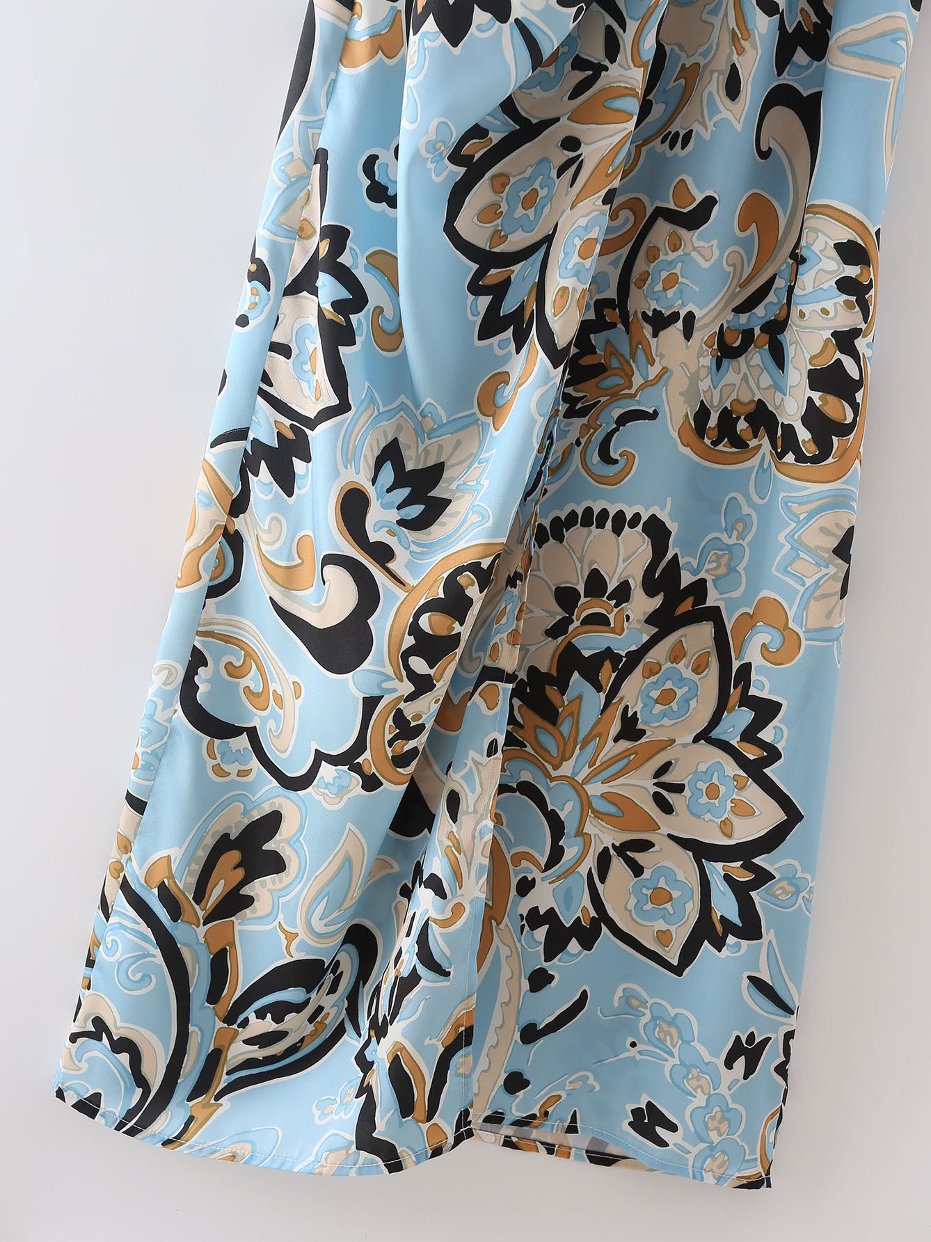 CM-D082352 Women Casual Seoul Style Printed Pocket Tie Wrap Shirt Maxi Dress - Blue