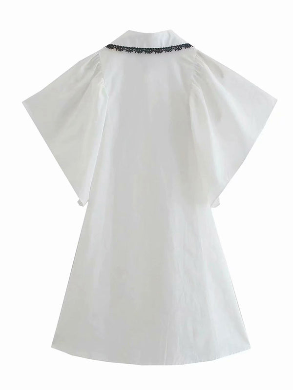 CM-D092437 Women Preppy European Style Short Sleeve Mini Dress - White