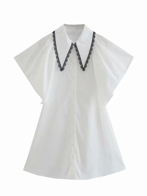 CM-D092437 Women Preppy European Style Short Sleeve Mini Dress - White
