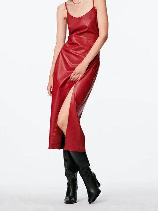 CM-D092712 Women Elegant European Style Solid Cross Backless Sleeveless Slit Dress