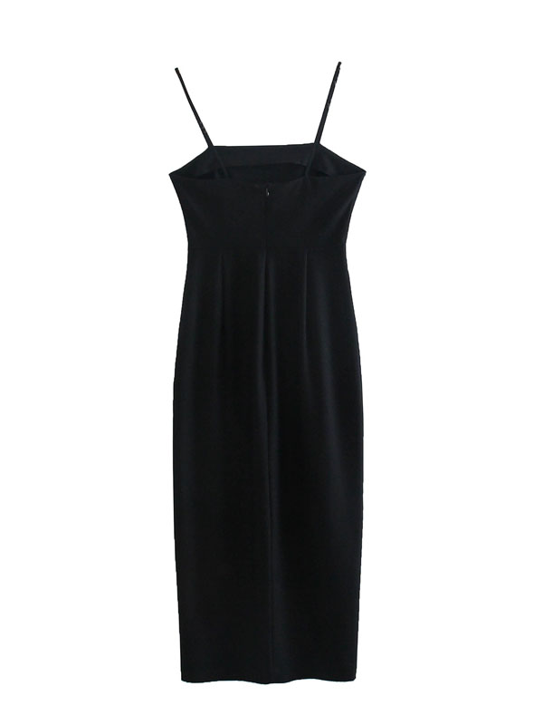 CM-D092831 Women Elegant European Style Versatile Camisole Midi Dress - Black