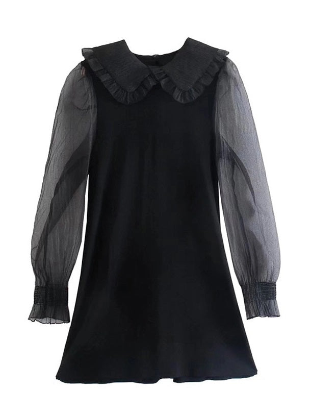CM-D100936 Women Casual European Style Patchwork Long Sleeve Dress - Black