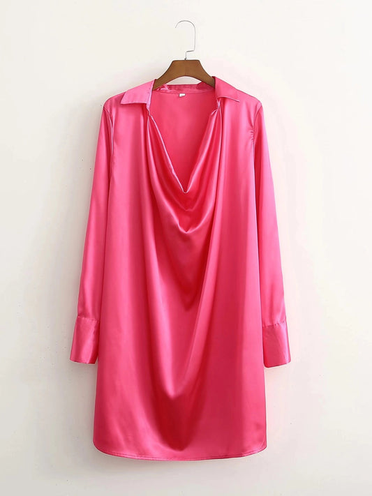 CM-D101536 Women Elegant Euroepan Style V-Neck Long Sleeve Dress - Rose Red