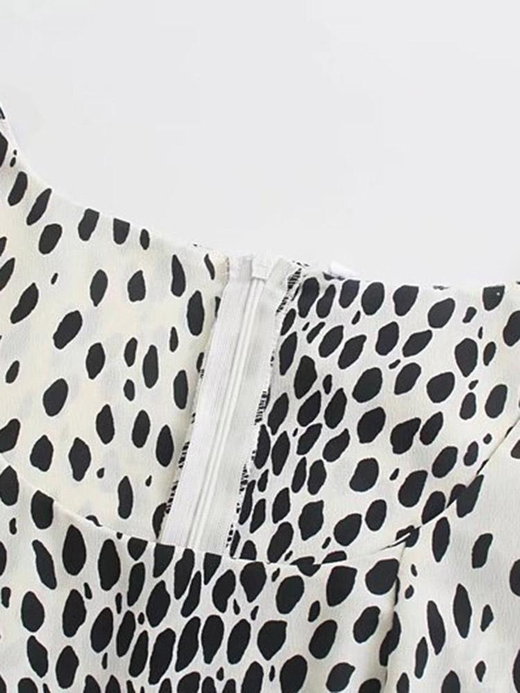 CM-D121417 Women Elegant European Style Scoop Neck Dots Long Sleeve Midi Dress
