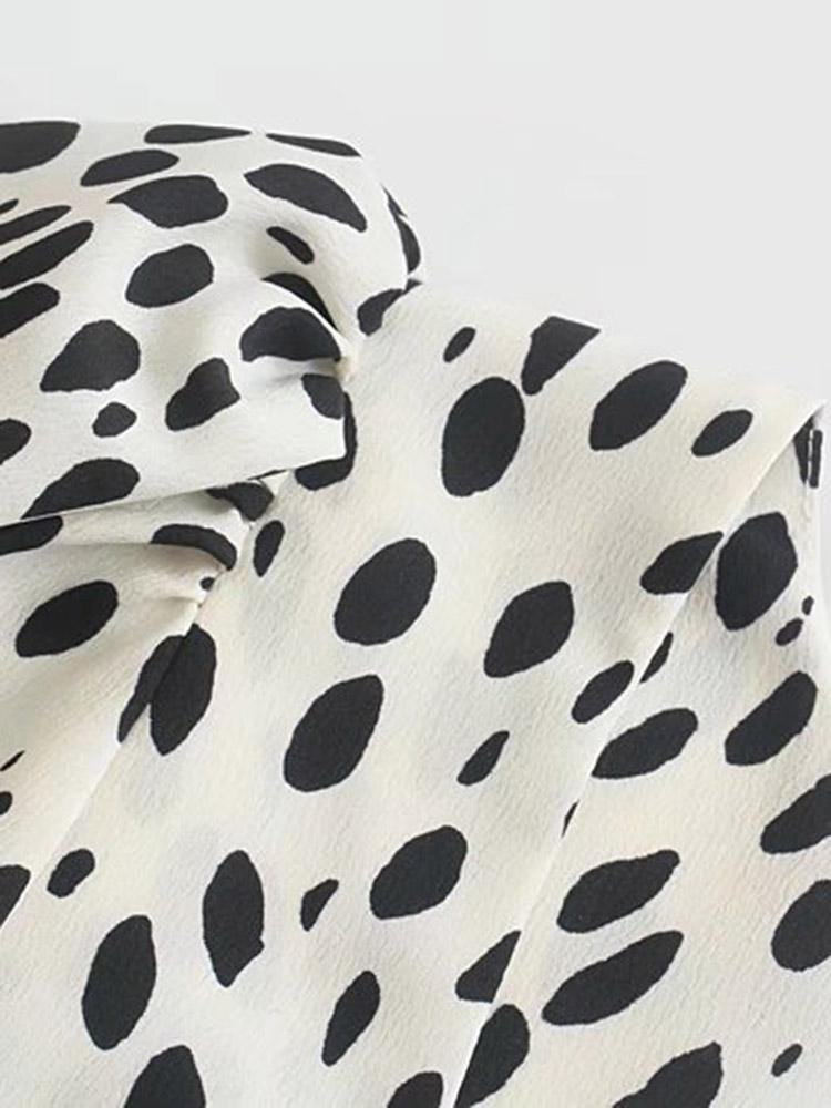 CM-D121417 Women Elegant European Style Scoop Neck Dots Long Sleeve Midi Dress