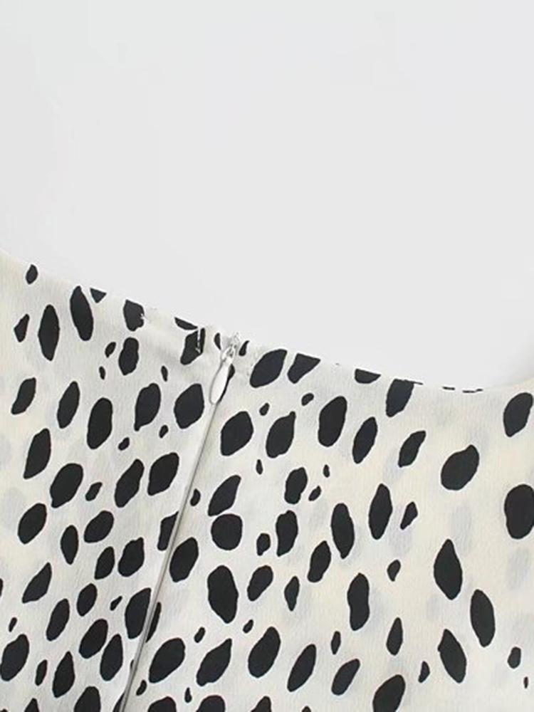CM-D121417 Women Elegant European Style Scoop Neck Dots Long Sleeve Midi Dress