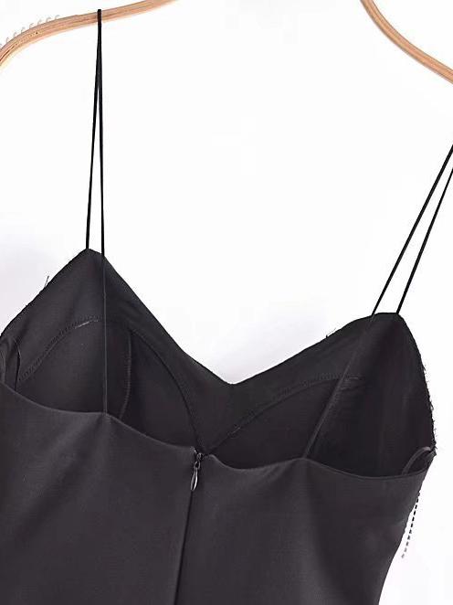 CM-D121636 Women Elegant European Style Tassel Patchwork V-Neck Camisole Mini Dress
