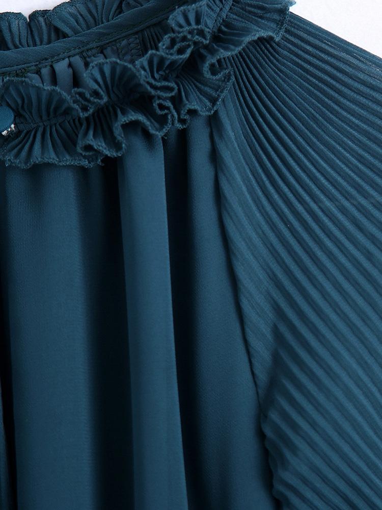 CM-D122345 Women Casual European Style Loose Pleated Long Sleeve Maxi Dress