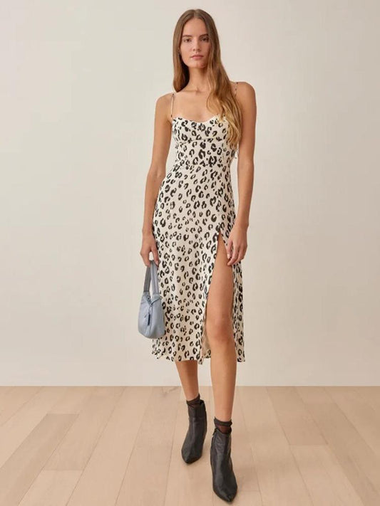 CM-D122378 Women Casual European Style V-Neck Printed Camisole Dress - White