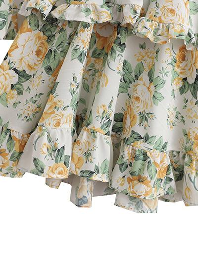 CM-D122446 Women Trendy Bohemian Style Patchwork Floral Ruffles Long Sleeve Dress