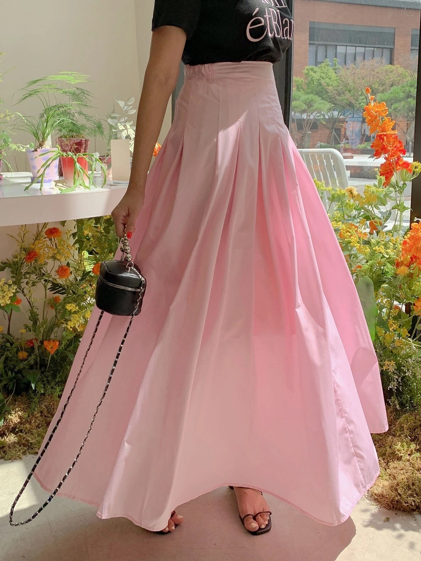 CM-BS896969 Women Elegant Seoul Style Solid High Waist Flare Skirt - Baby Pink