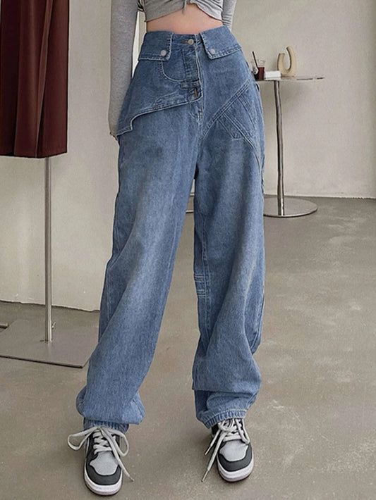CM-BS173335 Women Preppy Seoul Style Solid High Waist Wide Leg Jeans