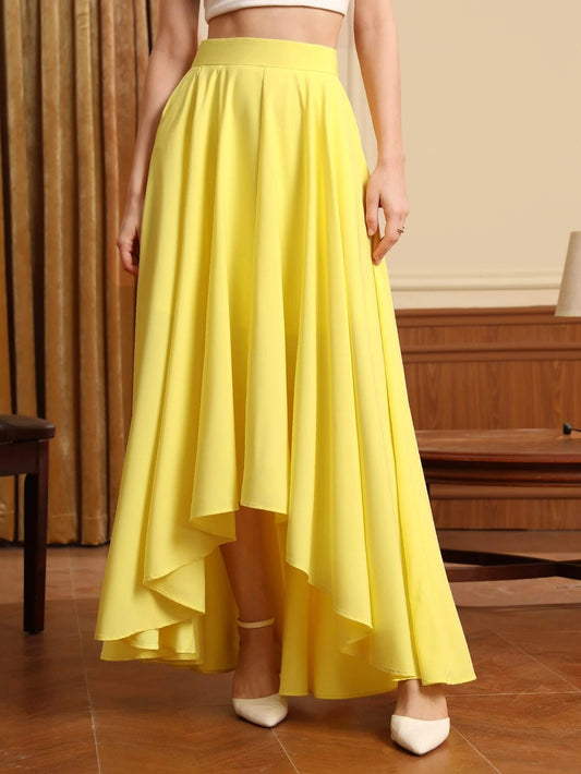CM-BS964499 Women Trendy Bohemian Style High Waist Asymmetrical Hem Skirt - Yellow