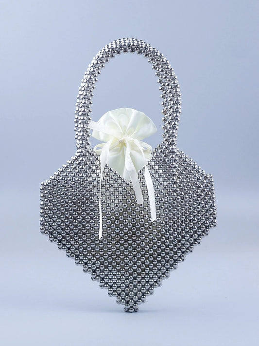 CM-BGS427627 Women Trendy Seoul Style Drawstring Detail Beaded Shoulder Bag