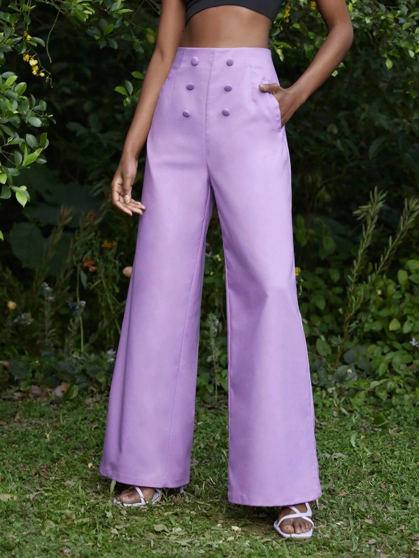 CM-BS052210 Women Elegant Seoul Style High Waist Solid Wide Leg Suit Pants