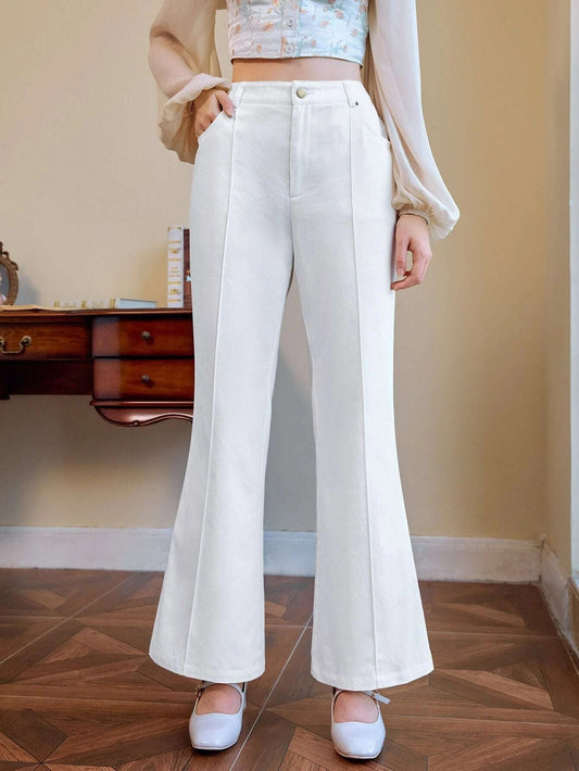 CM-BS476717 Women Elegant Seoul Style High Waist Flare Leg Pants - White