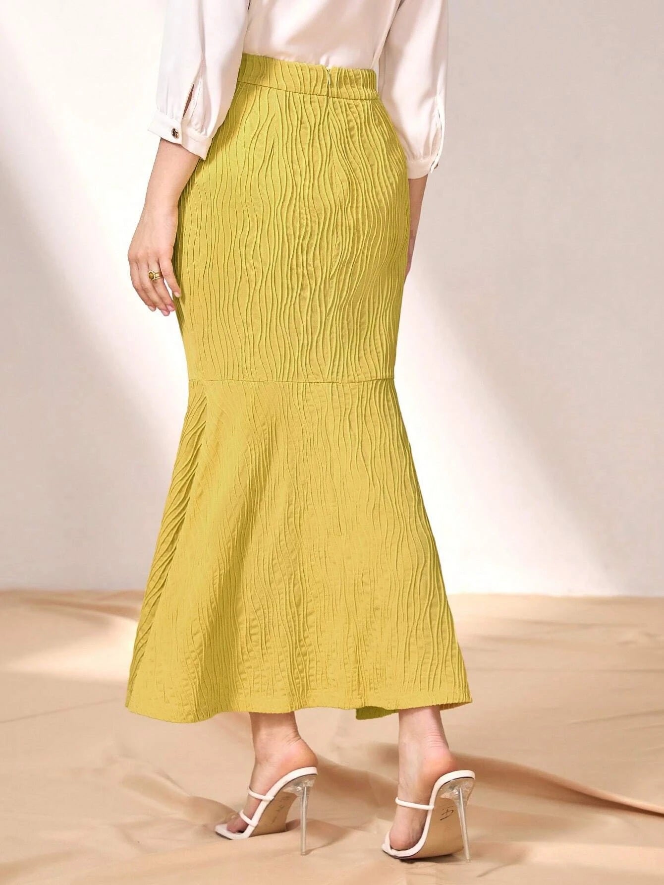 CM-BS588188 Women Elegant Seoul Style Button Front Mermaid Hem Skirt - Mustard Yellow