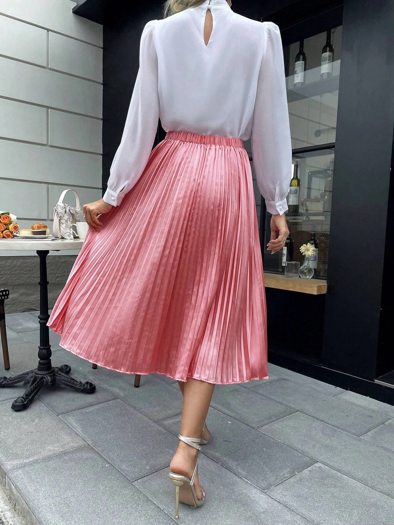 CM-BS177211 Women Elegant Seoul Style High Waist Solid Pleated Skirt - Pink