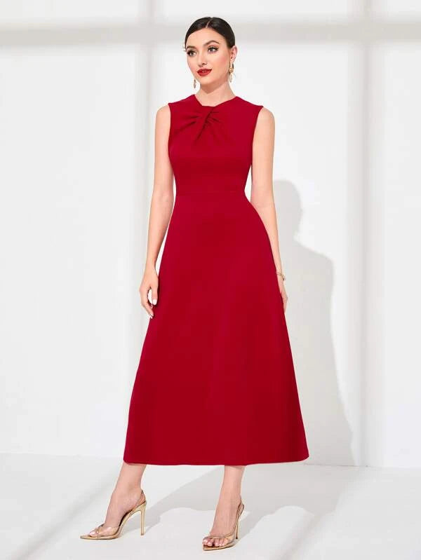 CM-DS475299 Women Elegant Seoul Style Sleeveless Twist Front Solid Dress - Red