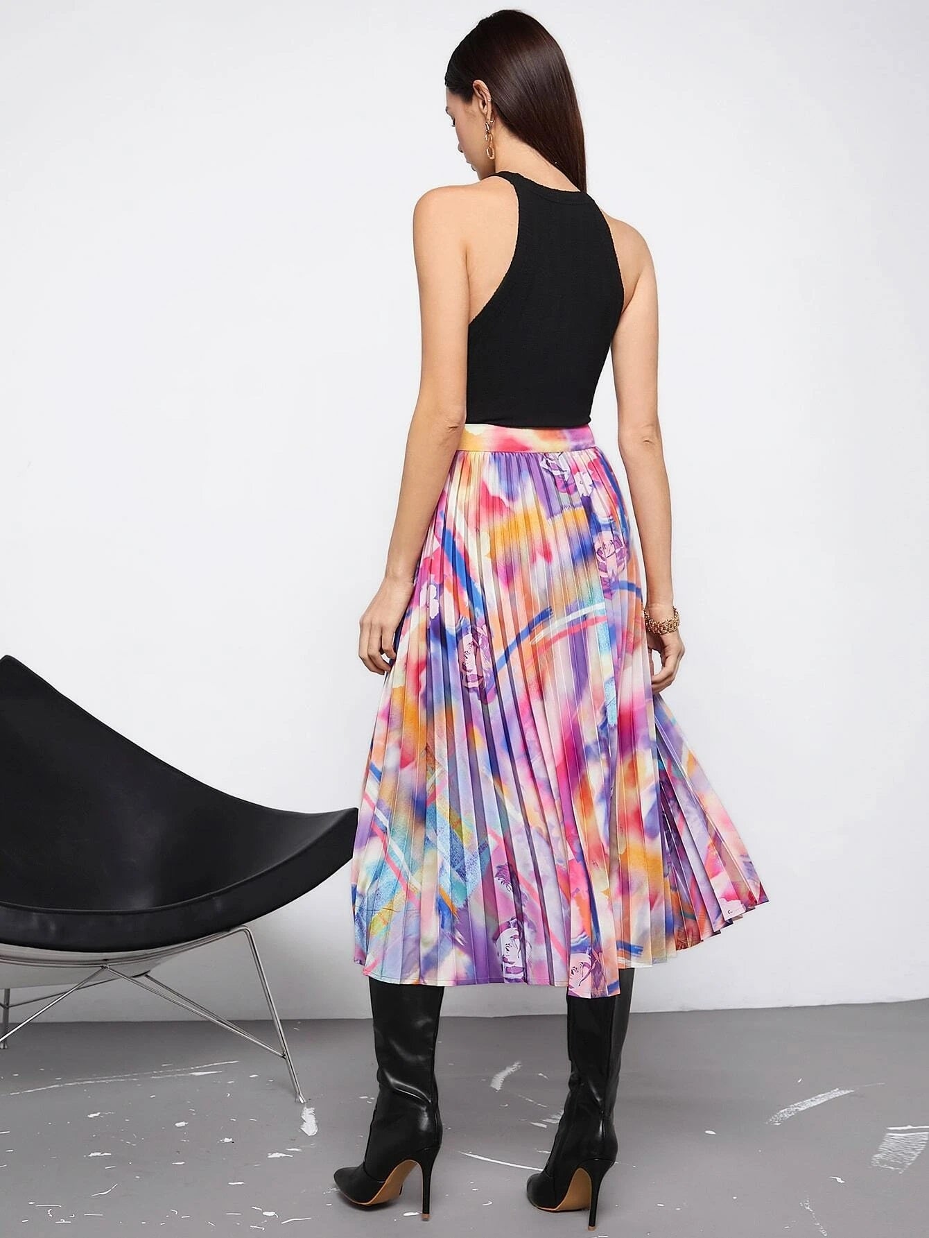 CM-BS647519 Women Casual Seoul Style High Waist Tie Dye Pleated Skirt