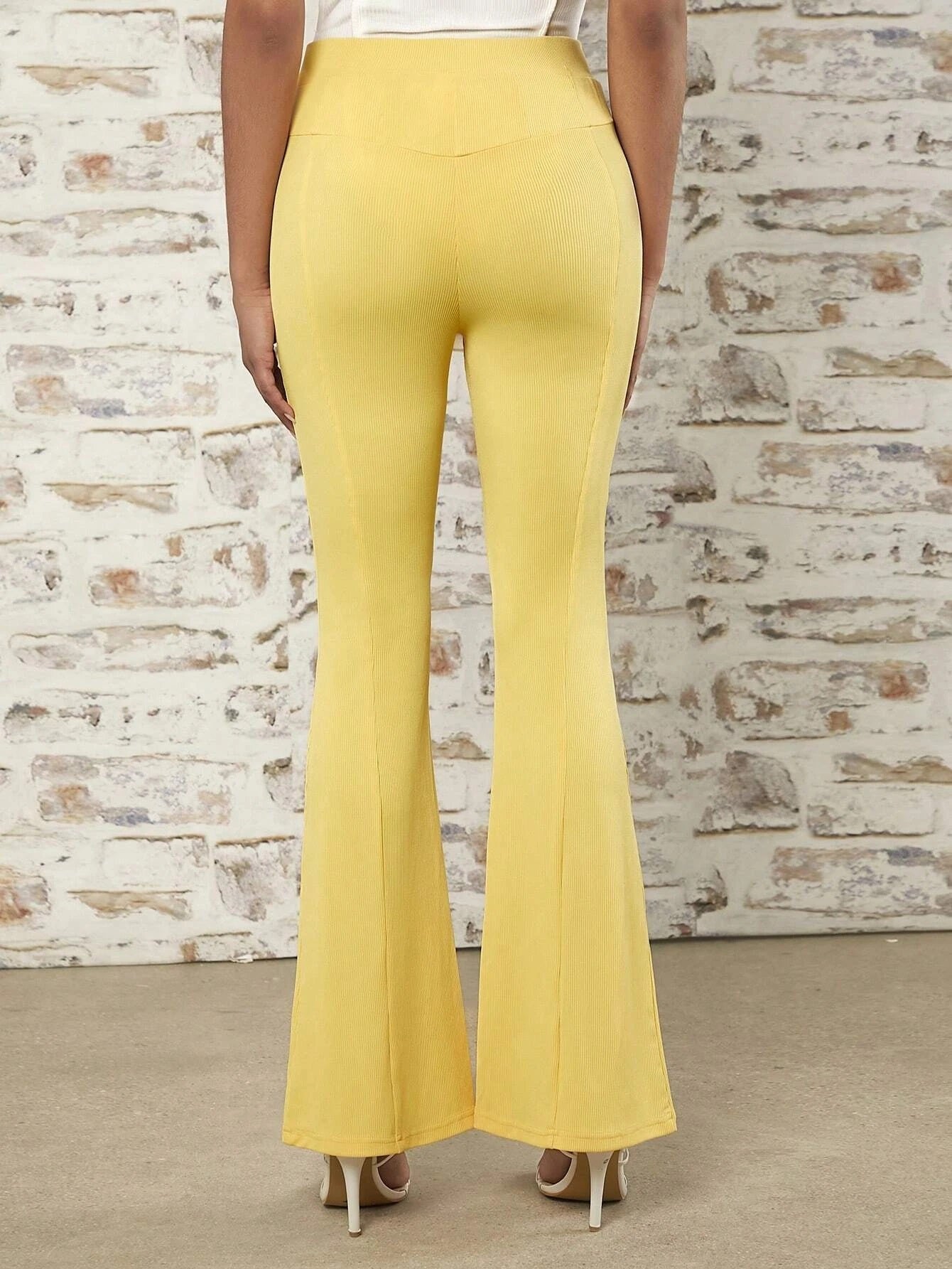 CM-BS781694 Women Casual Seoul Style Split Hem Flare Leg Pants - Yellow